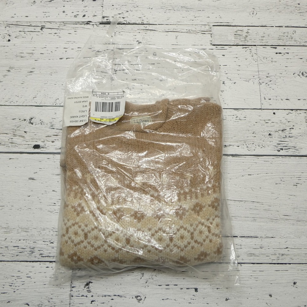 VINTAGE‎ LL Bean Sweater Womens Large Beige Wool Blend Cable Knit Roll Neck